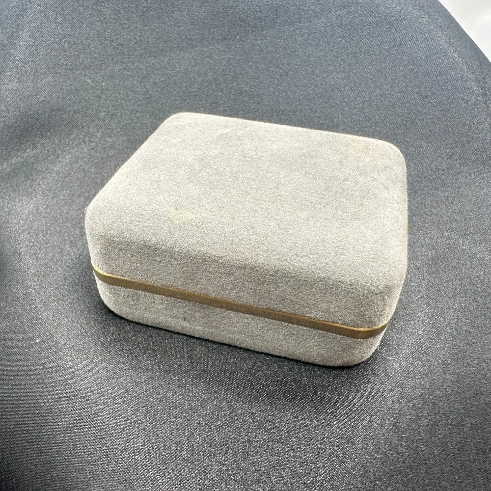 Vintage 90s Gray Velvet Box Gold Trim Hinged Presentation Display Case Jewelry
